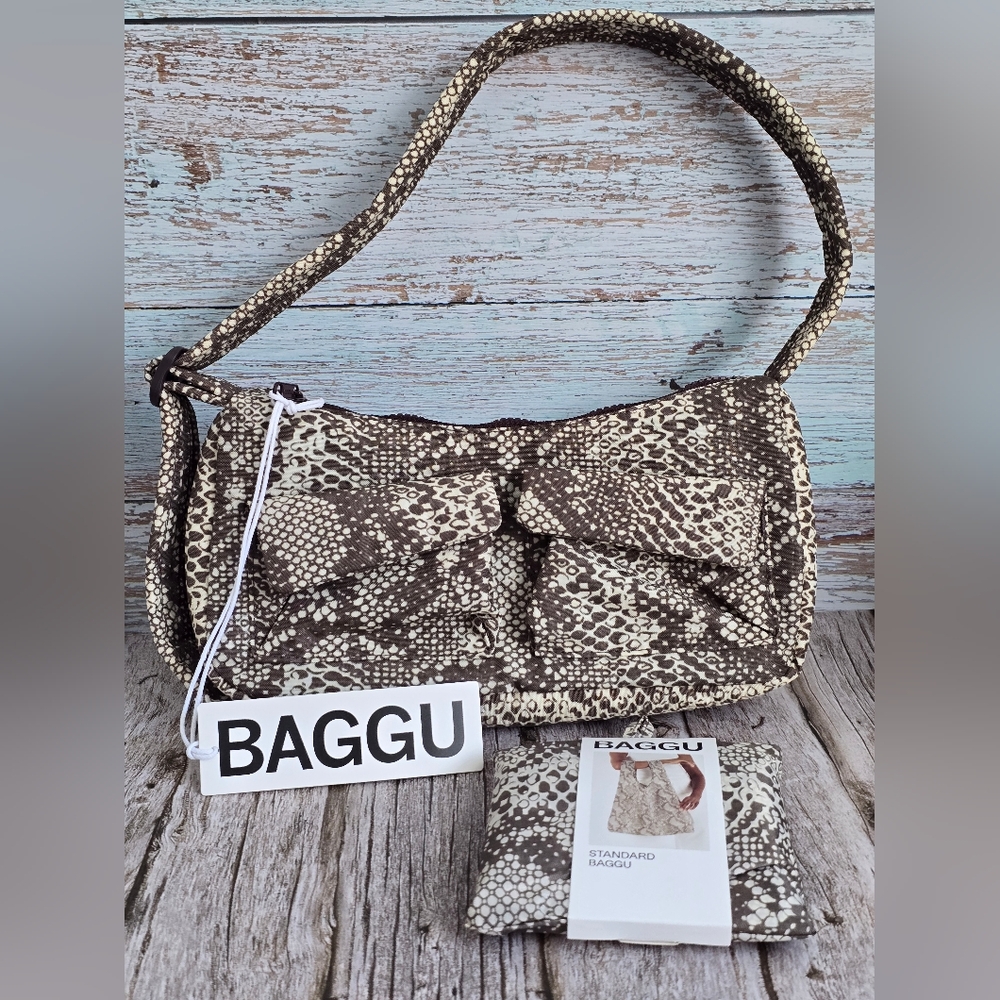 *NWT* BAGGU Cargo Shoulder Bag & Standard Bag Set In Snakeskin Print, Snake Skin - Picture 4 of 13